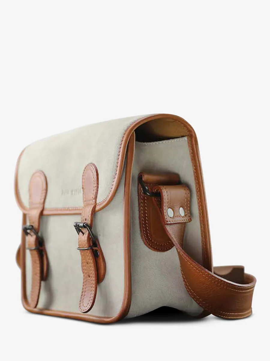 White Leather Shoulder Bag - LaSacoche S Pampa Light Brown / Chalk | PAUL MARIUS