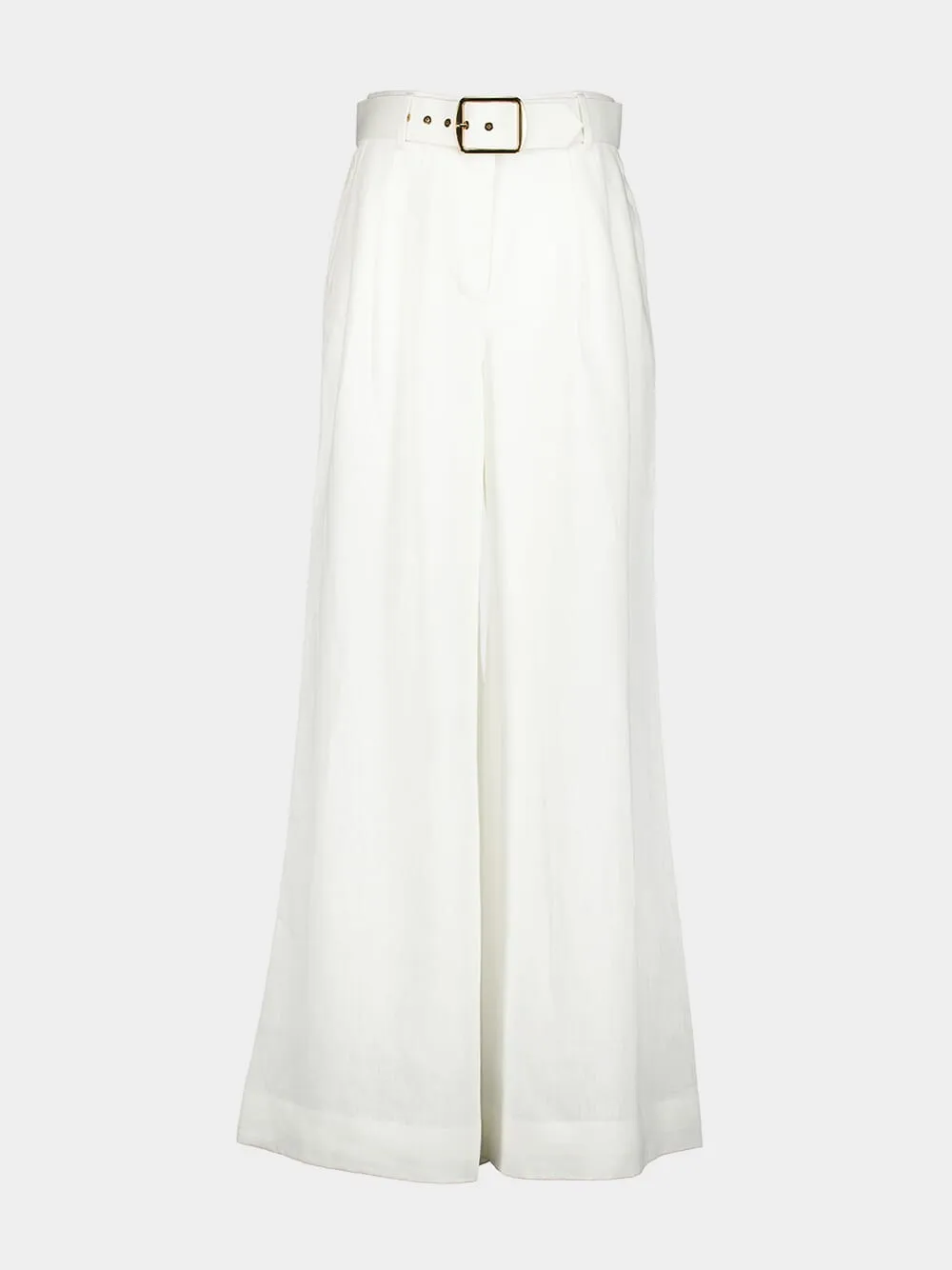 White Wide-Leg Linen Trousers