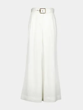 White Wide-Leg Linen Trousers