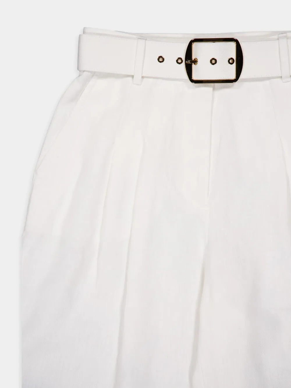 White Wide-Leg Linen Trousers