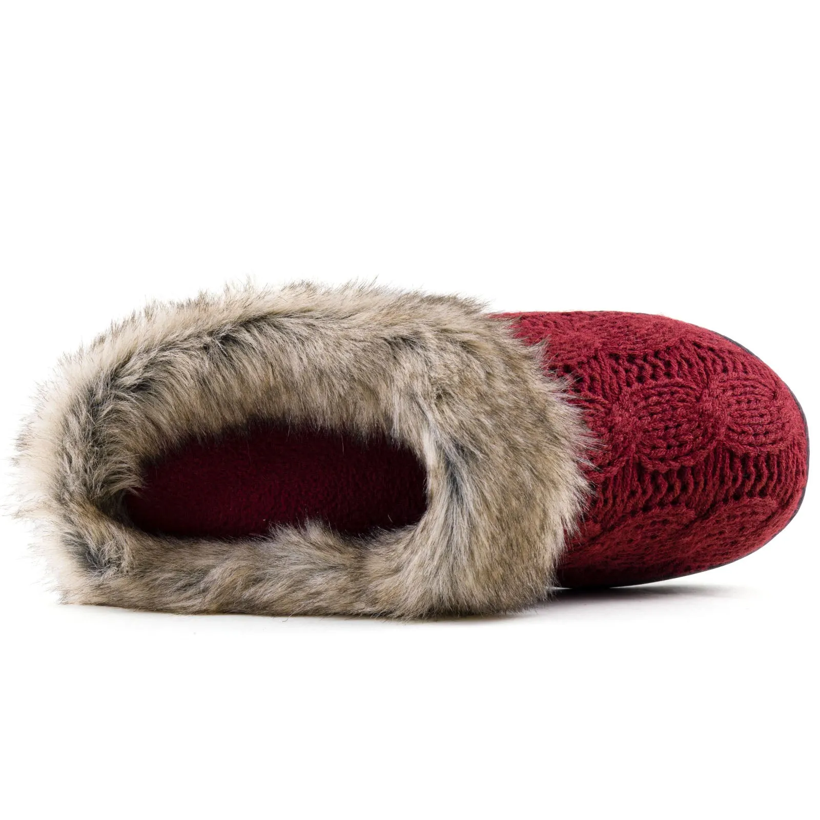 Women's Cable Knit Faux Fur Collar Slipper